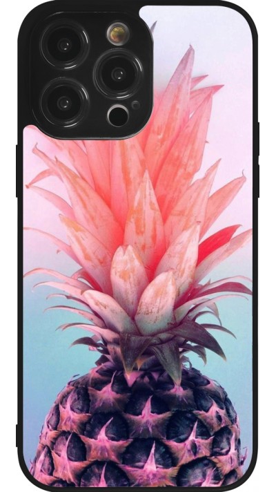Coque iPhone 14 Pro Max - Silicone rigide noir Purple Pink Pineapple
