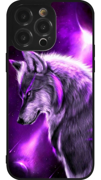 Coque iPhone 14 Pro Max - Silicone rigide noir Purple Sky Wolf