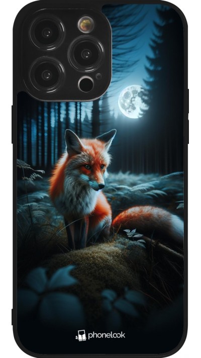 Coque iPhone 14 Pro Max - Silicone rigide noir Renard lune forêt