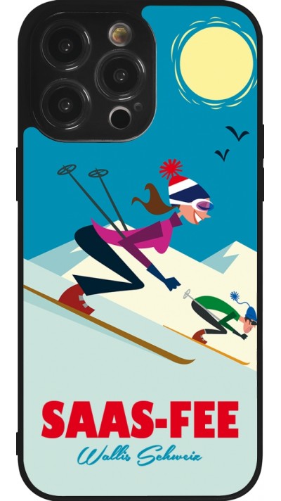 Coque iPhone 14 Pro Max - Silicone rigide noir Saas-Fee Ski Downhill