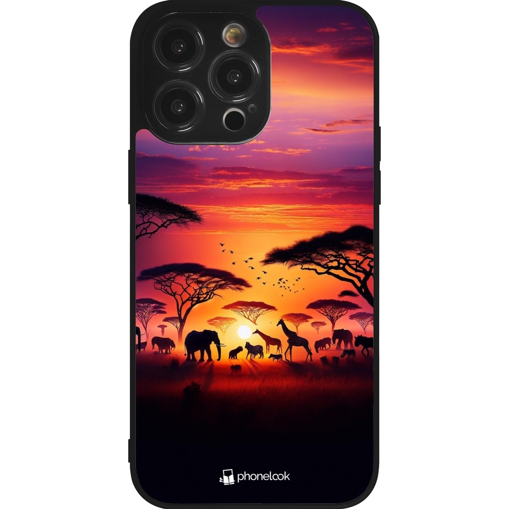 Coque iPhone 14 Pro Max - Silicone rigide noir Safari sunset wildlife