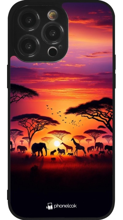 Coque iPhone 14 Pro Max - Silicone rigide noir Safari sunset wildlife