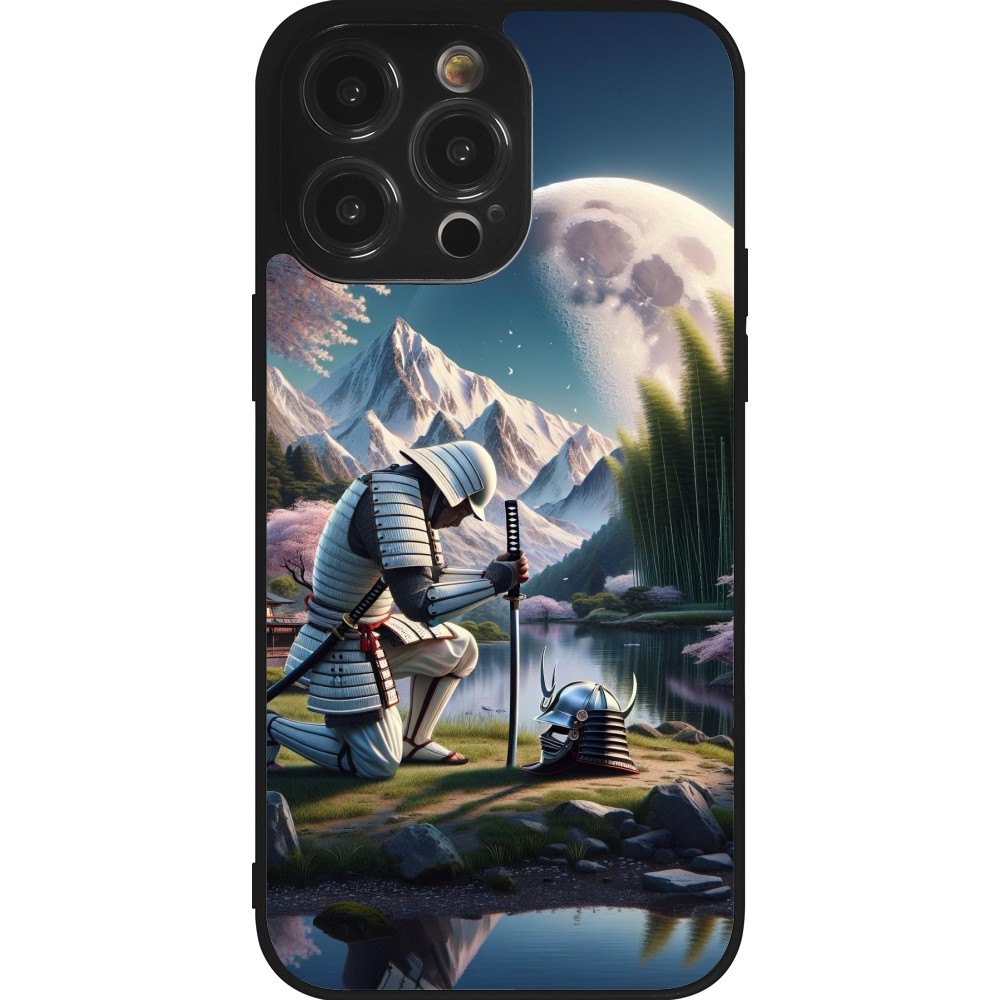 Coque iPhone 14 Pro Max - Silicone rigide noir Samurai Katana Lune