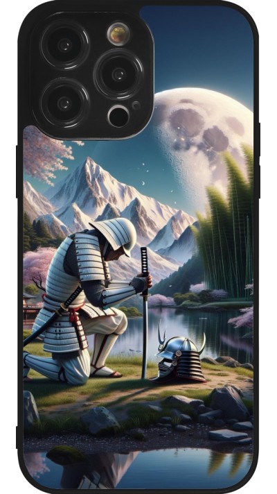 Coque iPhone 14 Pro Max - Silicone rigide noir Samurai Katana Lune