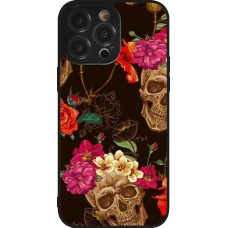 iPhone 14 Pro Max Case Hülle - Silikon schwarz Skulls and flowers