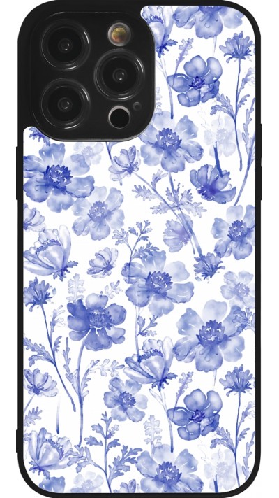 Coque iPhone 14 Pro Max - Silicone rigide noir Spring 23 watercolor blue flowers