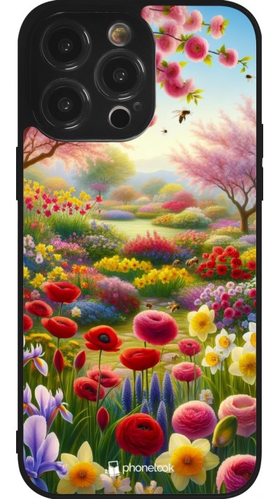Coque iPhone 14 Pro Max - Silicone rigide noir Spring 25 Bouquet printemps