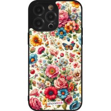 Coque iPhone 14 Pro Max - Silicone rigide noir Spring 25 printemps fleuri