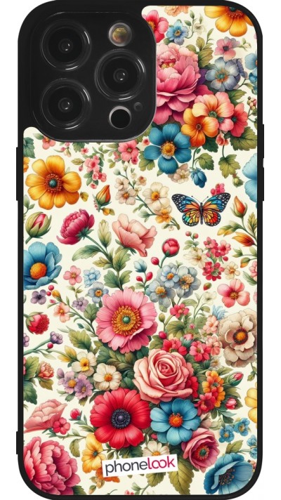 Coque iPhone 14 Pro Max - Silicone rigide noir Spring 25 printemps fleuri