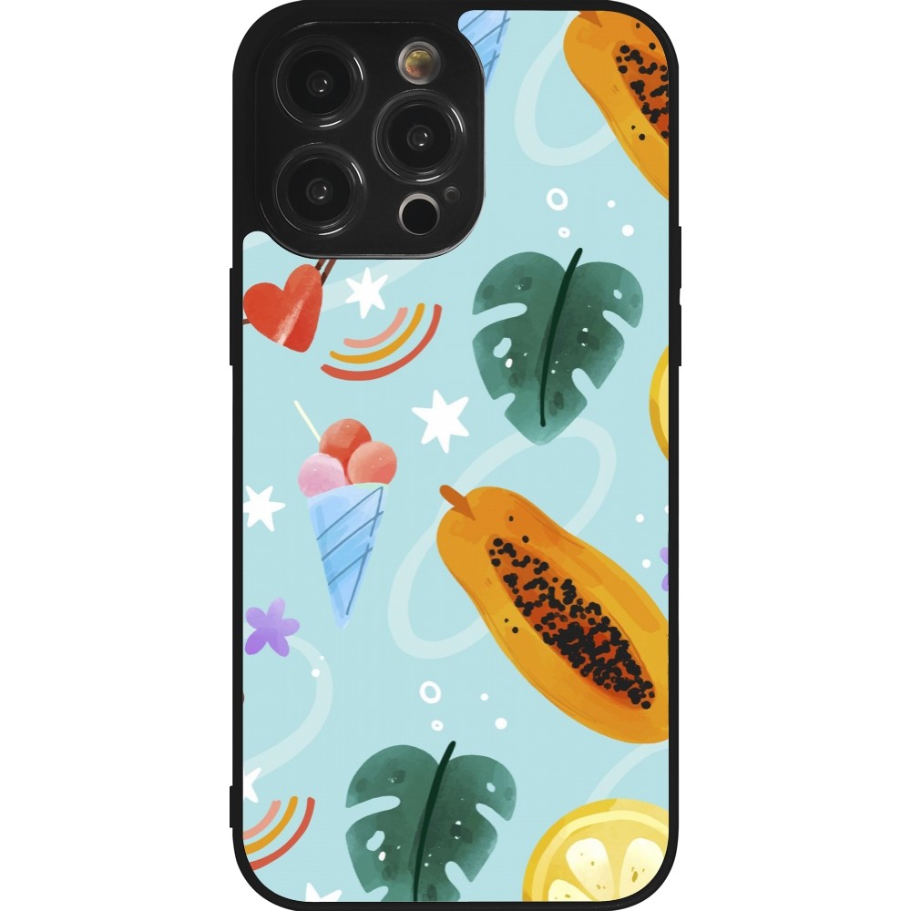 iPhone 14 Pro Max Case Hülle - Silikon schwarz Summer 2025 Pattern papaya