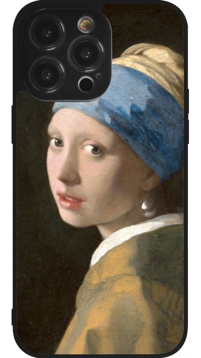 Coque iPhone 14 Pro Max - Silicone rigide noir Tableau art - La Jeune fille à la perle - Johannes Vermeer