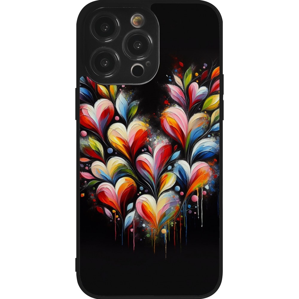 Coque iPhone 14 Pro Max - Silicone rigide noir Valentine 2024 Coeur Noir Abstrait