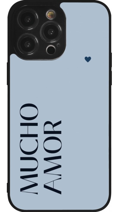 Coque iPhone 14 Pro Max - Silicone rigide noir Valentine 2024 mucho amor azul