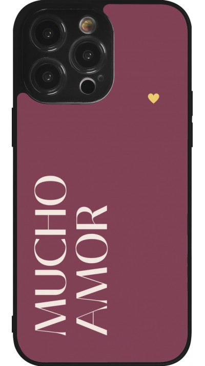 Coque iPhone 14 Pro Max - Silicone rigide noir Valentine 2024 mucho amor rosado