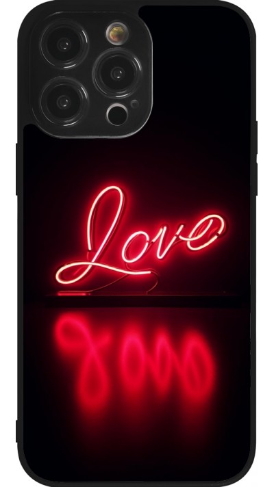 Coque iPhone 14 Pro Max - Silicone rigide noir Valentine 2025 Neon Love