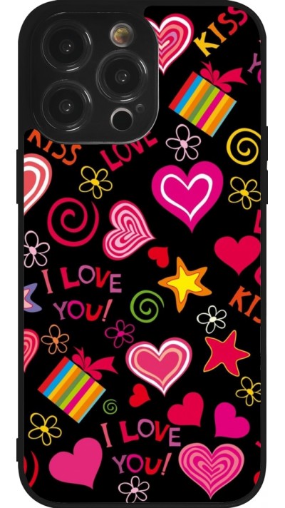 Coque iPhone 14 Pro Max - Silicone rigide noir Valentine 2023 love symbols