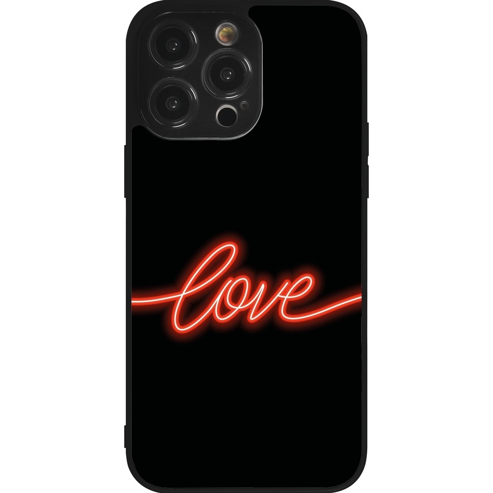 Coque iPhone 14 Pro Max - Silicone rigide noir Valentine 2023 neon love