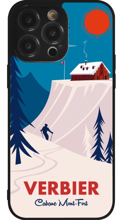 Coque iPhone 14 Pro Max - Silicone rigide noir Verbier Cabane Mont-Fort