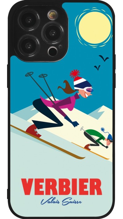 Coque iPhone 14 Pro Max - Silicone rigide noir Verbier Ski Downhill
