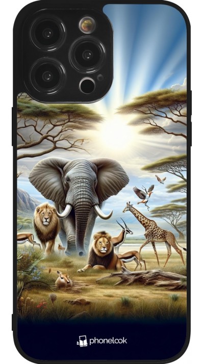 Coque iPhone 14 Pro Max - Silicone rigide noir Vie sauvage africaine
