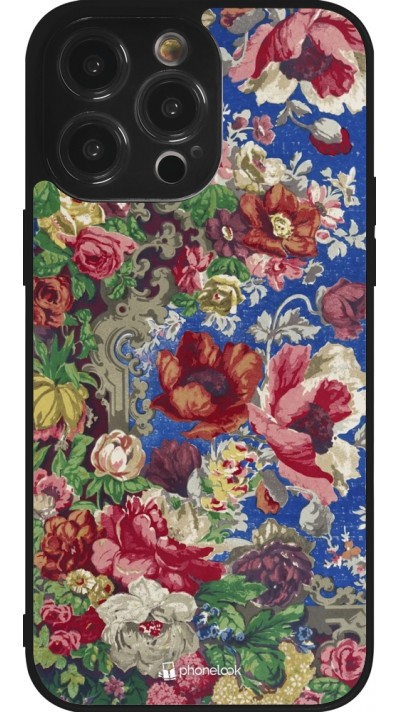 Coque iPhone 14 Pro Max - Silicone rigide noir Vintage Art Flowers