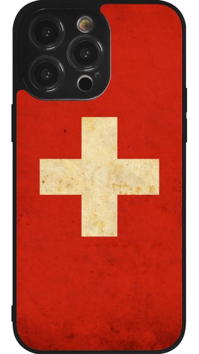 Coque iPhone 14 Pro Max - Silicone rigide noir Vintage Flag SWISS