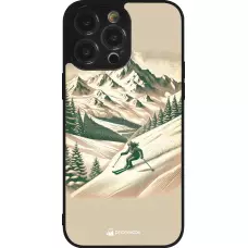 Coque iPhone 14 Pro Max - Silicone rigide noir Vintage Ski Mountain