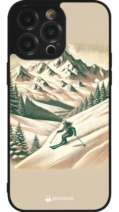 Coque iPhone 14 Pro Max - Silicone rigide noir Vintage Ski Mountain