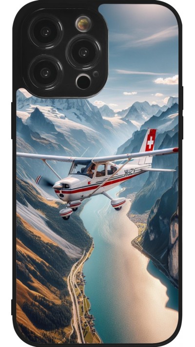Coque iPhone 14 Pro Max - Silicone rigide noir Vol Alpin Suisse