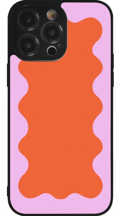 Coque iPhone 14 Pro Max - Silicone rigide noir Wavy Rectangle Orange Pink