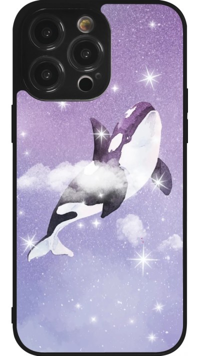 Coque iPhone 14 Pro Max - Silicone rigide noir Whale in sparking stars