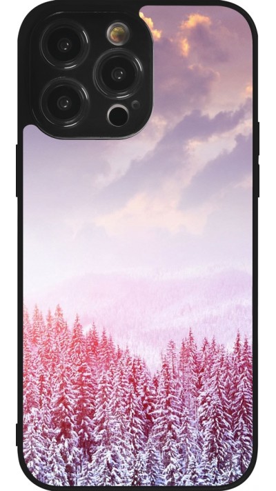 Coque iPhone 14 Pro Max - Silicone rigide noir Winter 22 Pink Forest