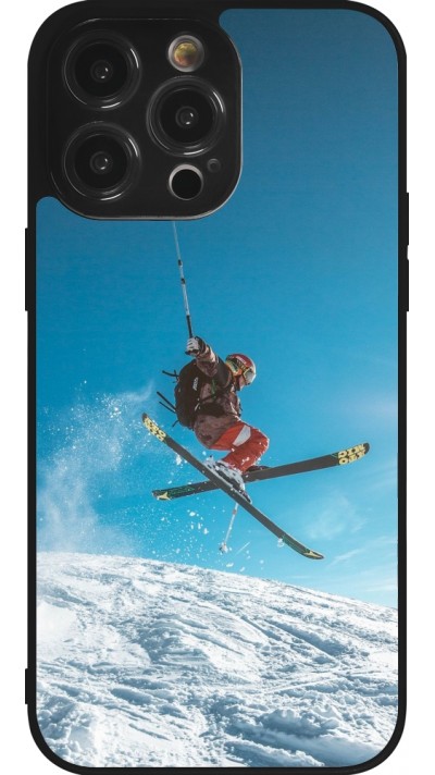 Coque iPhone 14 Pro Max - Silicone rigide noir Winter 22 Ski Jump