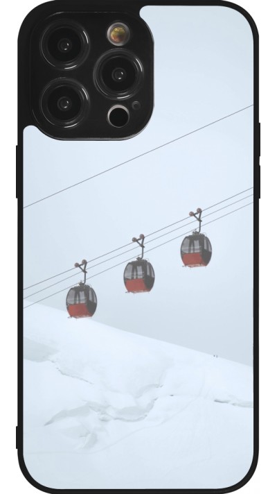 Coque iPhone 14 Pro Max - Silicone rigide noir Winter 22 ski lift
