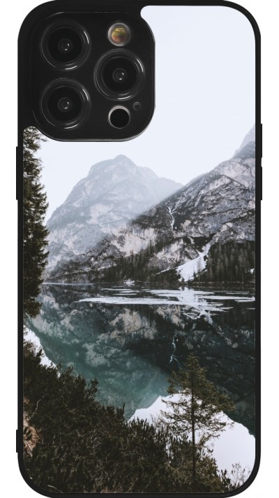Coque iPhone 14 Pro Max - Silicone rigide noir Winter 22 snowy mountain and lake