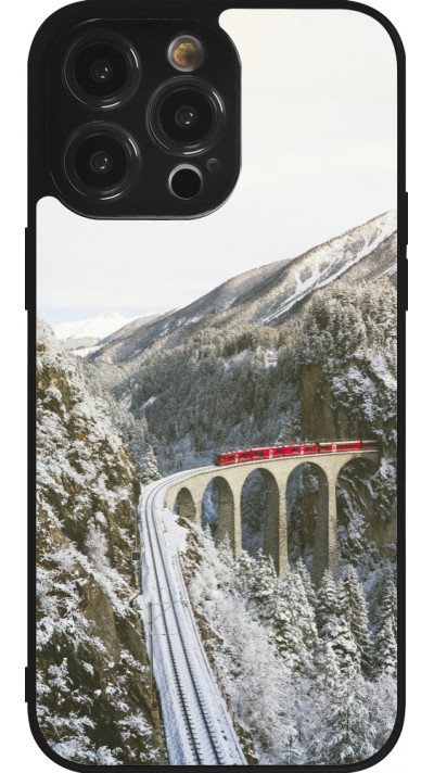 Coque iPhone 14 Pro Max - Silicone rigide noir Winter 25 Winter polar express