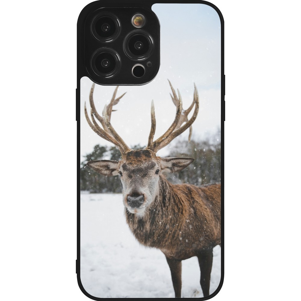 Coque iPhone 14 Pro Max - Silicone rigide noir Winter 25 Winter reindeer