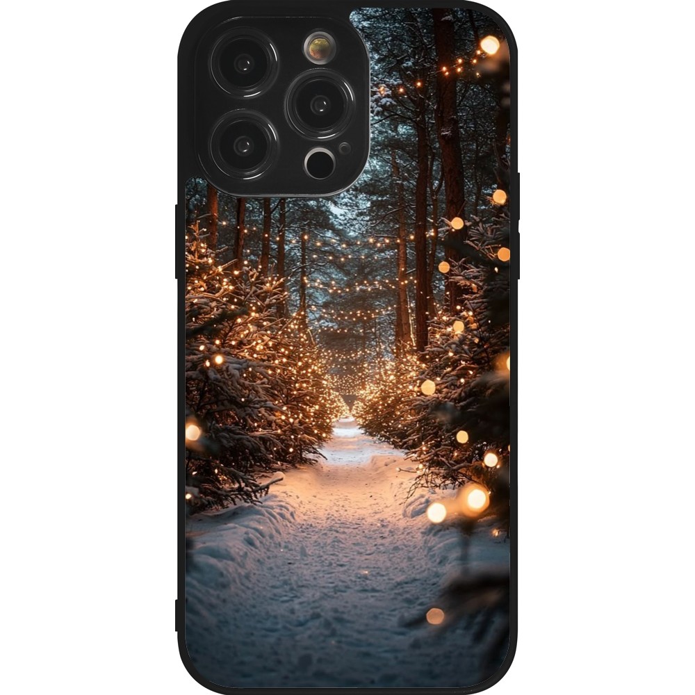 Coque iPhone 14 Pro Max - Silicone rigide noir Winter 25 Winter snowy road