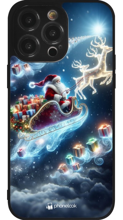 Coque iPhone 14 Pro Max - Silicone rigide noir Noël 2023 Père Noël enchanté