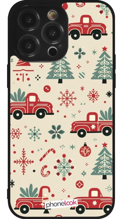 Coque iPhone 14 Pro Max - Silicone rigide noir Noël 2024 Camion Sapin