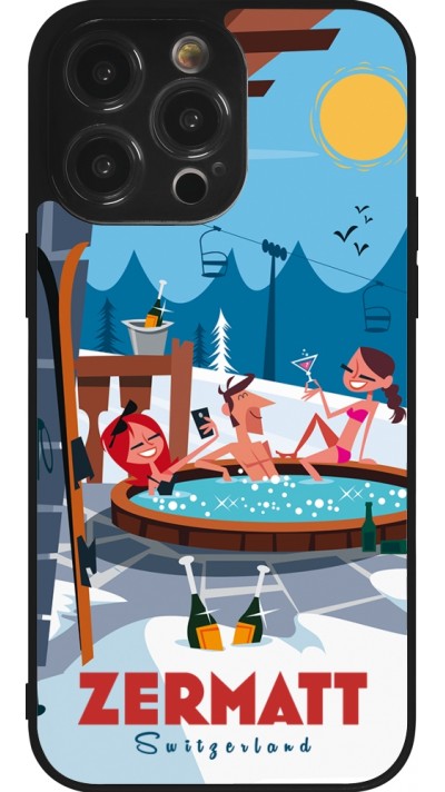 Coque iPhone 14 Pro Max - Silicone rigide noir Zermatt Mountain Jacuzzi