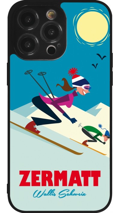 Coque iPhone 14 Pro Max - Silicone rigide noir Zermatt Ski Downhill