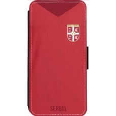 Coque iPhone 14 Pro Max - Wallet noir Maillot de football Serbie 2022 personnalisable