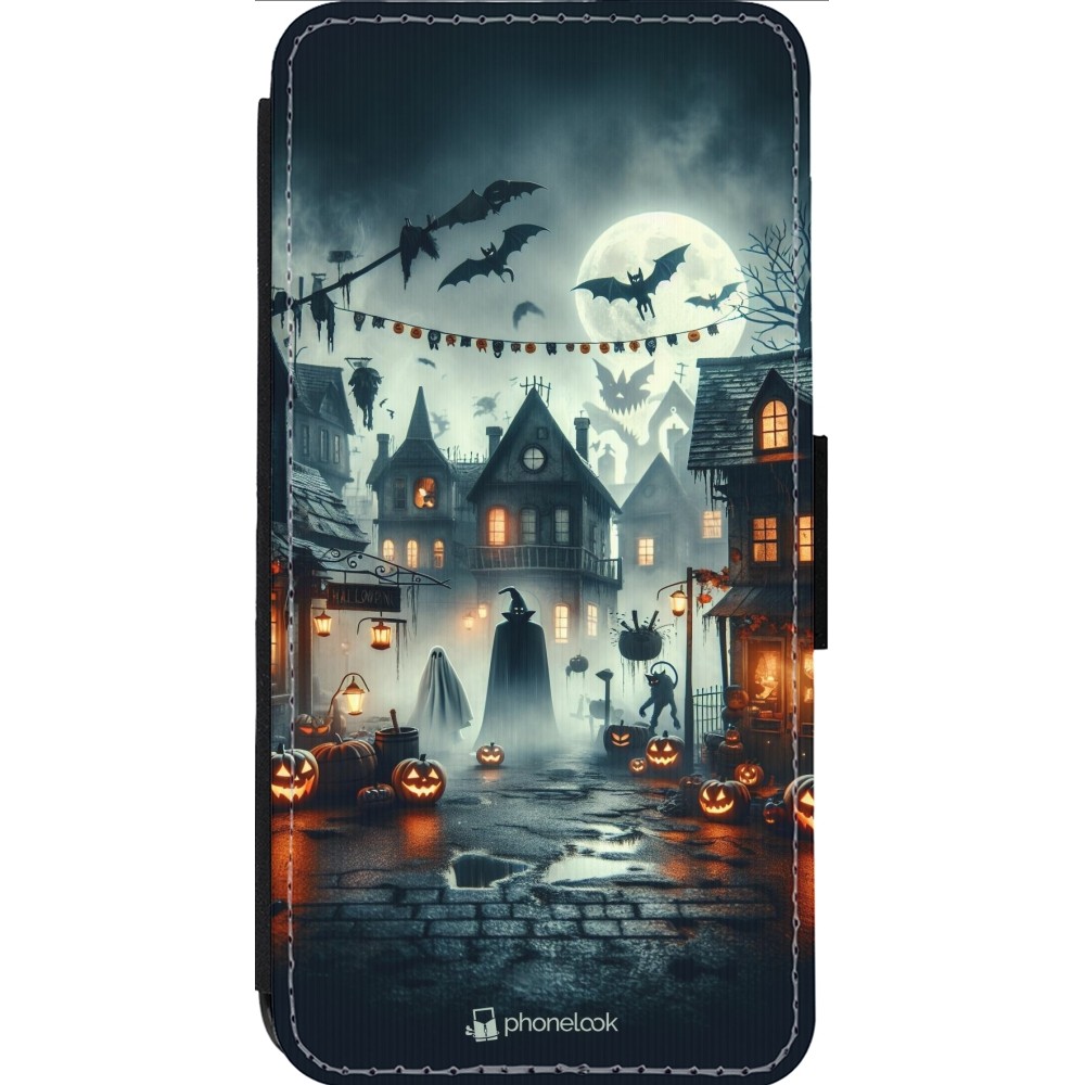 iPhone 14 Pro Max Case Hülle - Wallet schwarz Halloween Spukstadt