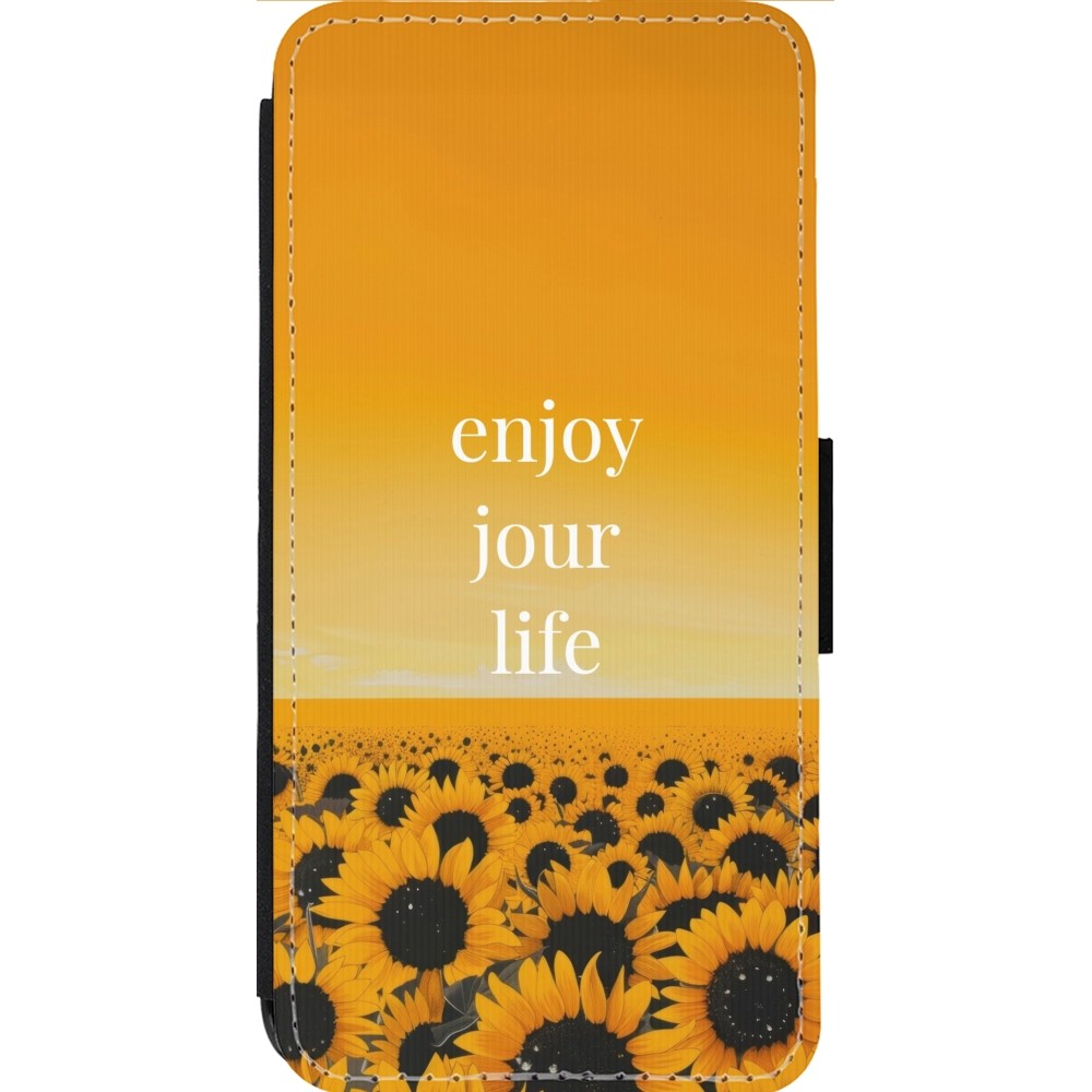 iPhone 14 Pro Max Case Hülle - Wallet schwarz Summer 2025 Enjoy your life