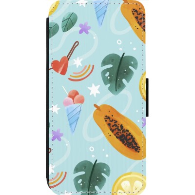 iPhone 14 Pro Max Case Hülle - Wallet schwarz Summer 2025 Pattern papaya