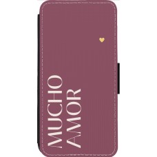 Coque iPhone 14 Pro Max - Wallet noir Valentine 2024 mucho amor rosado