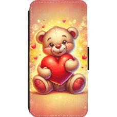 Coque iPhone 14 Pro Max - Wallet noir Valentine 2024 Teddy love