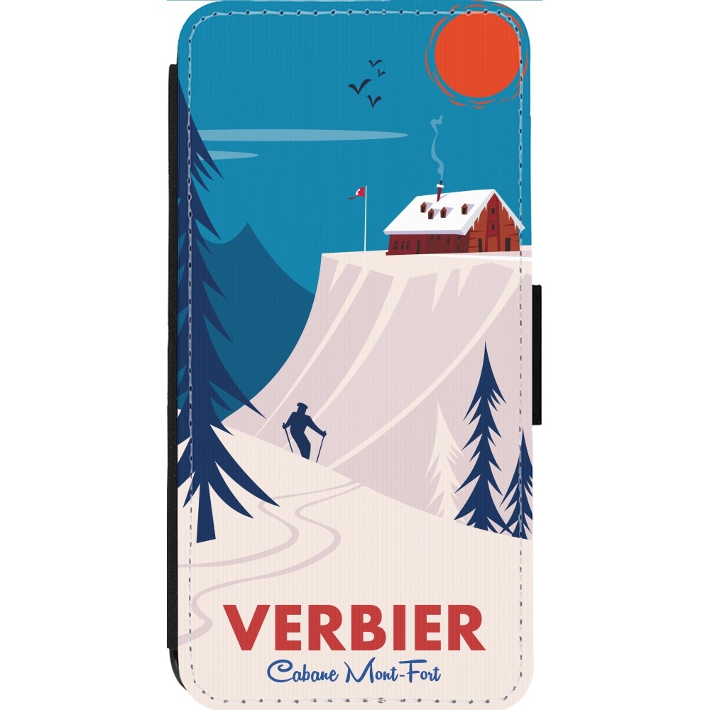 iPhone 14 Pro Max Case Hülle - Wallet schwarz Verbier Cabane Mont-Fort