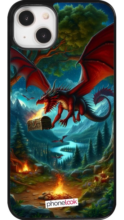 Coque iPhone 14 Plus - Dragon Volant Forêt Trésor